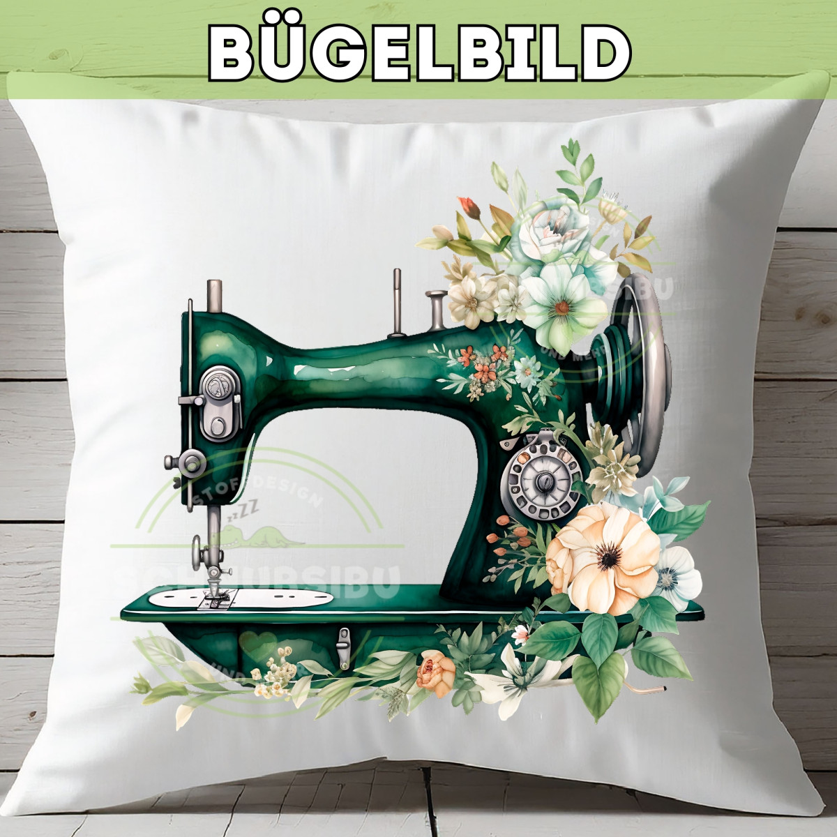 Bügelbild Nähmaschine dunkelgrün